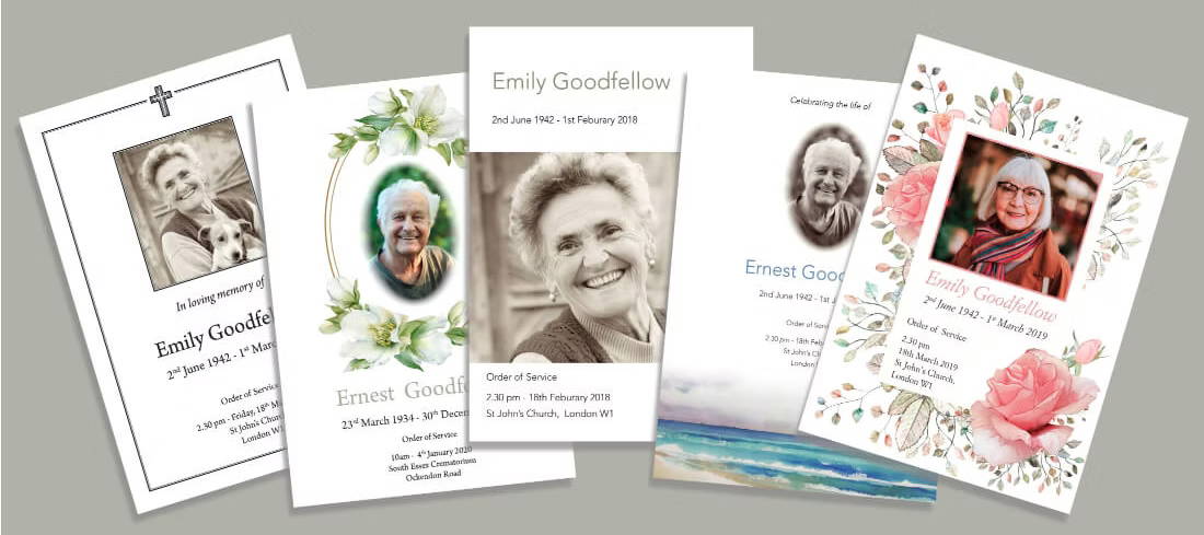 Funeral order of service cards for Emily Goodfellow